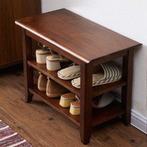 Solid Wood Storage Bench with Shoe Rack - Rustic Entryway Bench with Natural Wood Grain, Functional and Stylish - 1 of 4