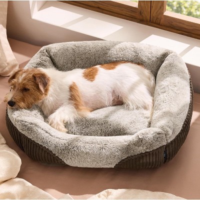 Washable Dog Bed Small Medium Size Dog - Rectangle Fluffy Plush Pet Bed Puppy Bed, Comfy Corduroy Fleece and Nonskid Bottom