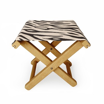 Avenie White Tiger Stripes Folding Stool - Deny Designs