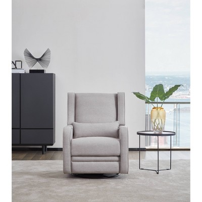 Pearl River Gray Faux Leather Swivel Recliner with Wood Frame