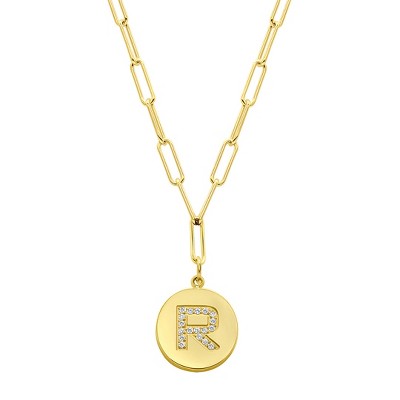 Adornia Tarnish Resistant 14k Gold Plated Pave Crystal Initial Disc Paperclip Necklace