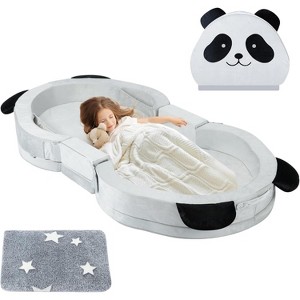 Toddler Travel Bed Panda Style, Foldable & Portable Floor Bed for Kids, Washable Toddler Cot with Safety Rails, Perfect for Children 18M – 5yr Old - 1 of 4