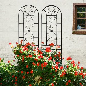 MAYEERTY 4 Pack Metal Garden Trellis 86.7 x 19.7 Inch Rustproof Climbing Plants Support Peacock Style Black Outdoor Flower - 1 of 4