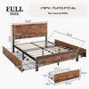 Full Size Bed Frame with Storage Drawers - Heavy Duty Metal Platform, Wooden Headboard, No Box Spring Needed, Vintage Brown - 2 of 4