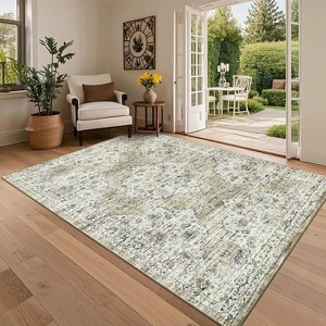 Washable Floral Runner Rug - Ultra-Soft Vintage Print Stain-Resistant Carpet Easy-Clean Distressed Floor Mat for Hallway Laundry Room Bedroom - 1 of 4