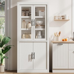 Tall Kitchen Pantry Storage Cabinet with 4 Glass Doors & Adjustable Shelves, Farmhouse Freestanding Pantry Cupboard for Dining Room, Living room - 1 of 4