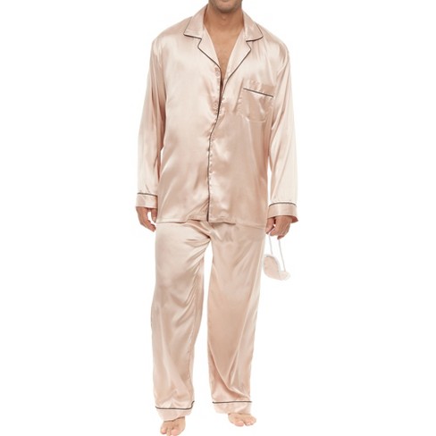 Men's Classic Satin Pajamas Lounge Set, Long Sleeve Top And Pants With  Pockets, Silk Like Pjs With Matching Sleep Mask : Target