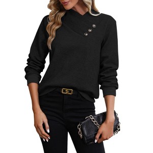 Women's V-Neck Pullover Sweatshirt Long Sleeve Casual Four seasons Top - 1 of 4
