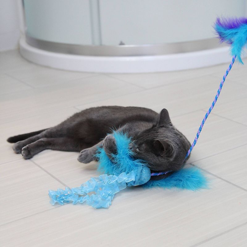Quirky Kitty Jiggling Jellyfish Wand Cat Toy - Blue, 6 of 7