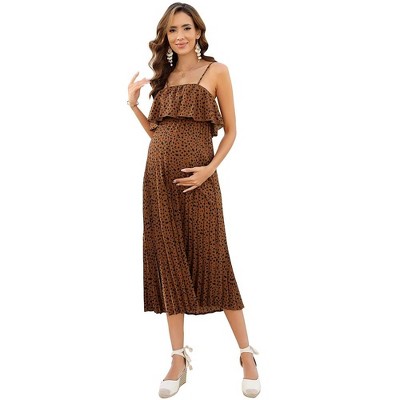 Maternity Dress Womens Spaghetti Strap Floral Maxi Dress