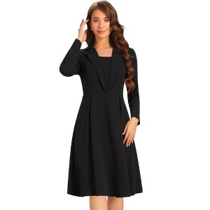 INSPIRE CHIC Women's Elegant Office Square Neck Long Sleeve Pleated A-line Dress - 1 of 4