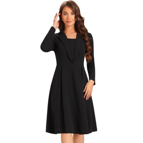 INSPIRE CHIC Women's Elegant Office Square Neck Long Sleeve Pleated A-line Dress - image 1 of 4