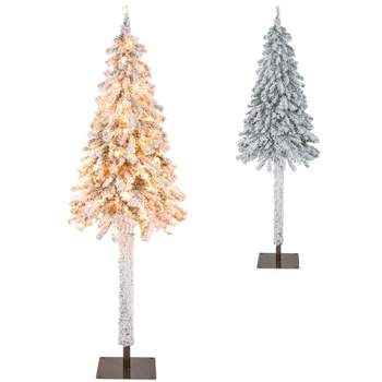 Tangkula 6FT Pre-lit Artificial Christmas Tree Snow-flocked Pencil Xmas Tree with 442 Branch Tips 175 Warm White Lights