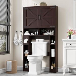 Over The Toilet Storage Cabinet with 2 Barn Doors & Toilet Paper Holder Stand - 1 of 4