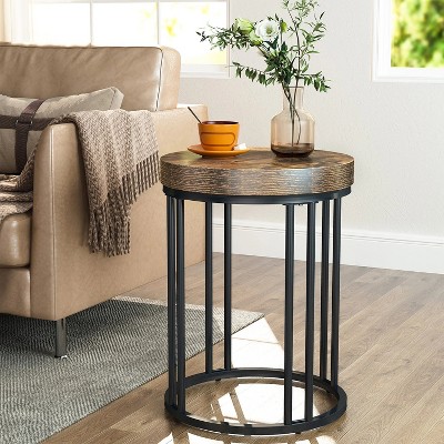Hommoo Round End Table, Small Accent Side Table with Metal Frame Rustic & Black