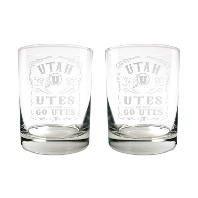 NCAA Utah Utes 15oz Rocks Glass Set - 2pc