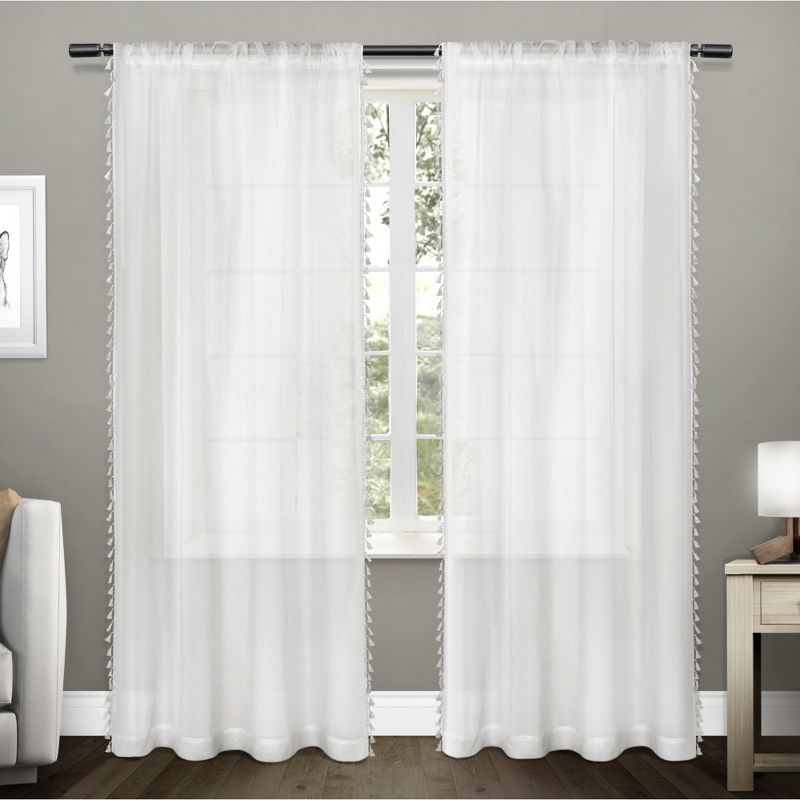 Set of 2 Tassels Sheer Rod Pocket Window Curtain Panel - Exclusive Home, 1 of 7