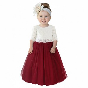 2Bunnies 2 Piece Lace Top Tulle Skirt Boho Rustic Baby Girl Dress Set - 1 of 4