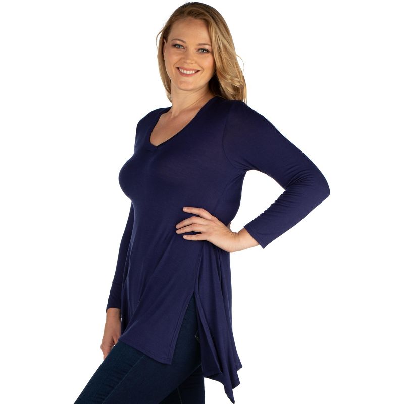24seven Comfort Apparel Womens Long Sleeve Split Hemline Plus Size Tunic Top, 2 of 5