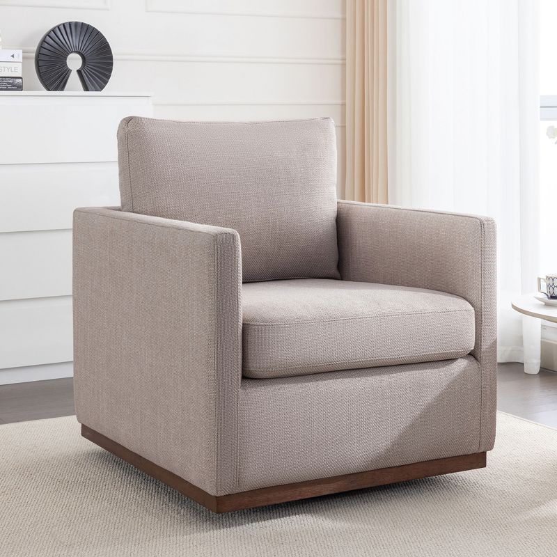 Mid-Century Style Linen Upholstered Swivel Chair, Armchair for Living Room, Bedroom, Office - ModernLuxe, 5 of 13