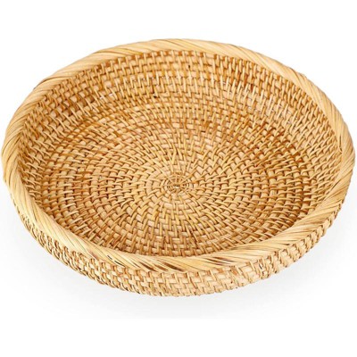 BRINJOY 8.6" Round Woven Rattan Bowl - Handmade Entryway Key Basket for Keys, Wallet, Phone, Natural Storage Tray for Home Decor