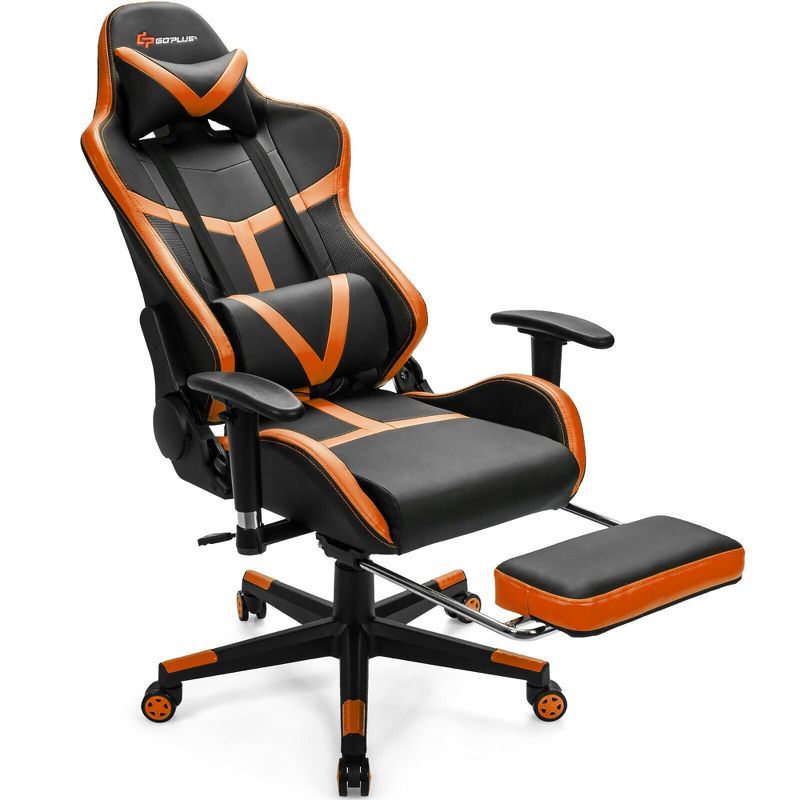 Costway  Gaming Chair Reclining Racing Chair with Massage Lumbar Support &Footrest Orange, 1 of 10