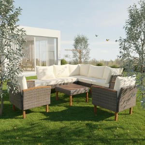 Whisen 9-Piece Patio Rattan Furniture Set & Outdoor Conversation Sectional Sofa Couch Set with Coffee Table and Removable Cushions - 1 of 4