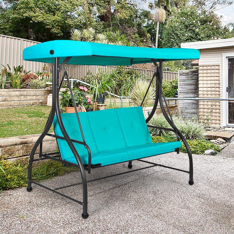 Tangkula 3 Person Porch Swing Hammock Bench Chair Outdoor with Canopy Turquoise/Beige/ Black/Brown/Wine Red, 2 of 6