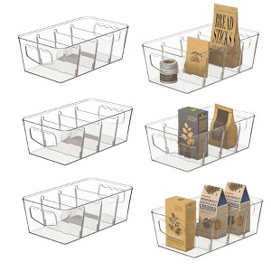 Hachikiko Fridge Organizer Bins - Clear Plastic Storage Baskets with Removable Dividers & Handles - 1 of 4