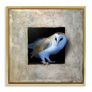 Stupell Industries Mysterious Barn Owl Peering Floating Frame Canvas Art, Gold, 25" x 25" - 1 of 4