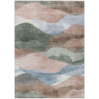 HomeRoots 9' X 12' Salmon And Emerald Abstract Washable Indoor Outdoor Area Rug