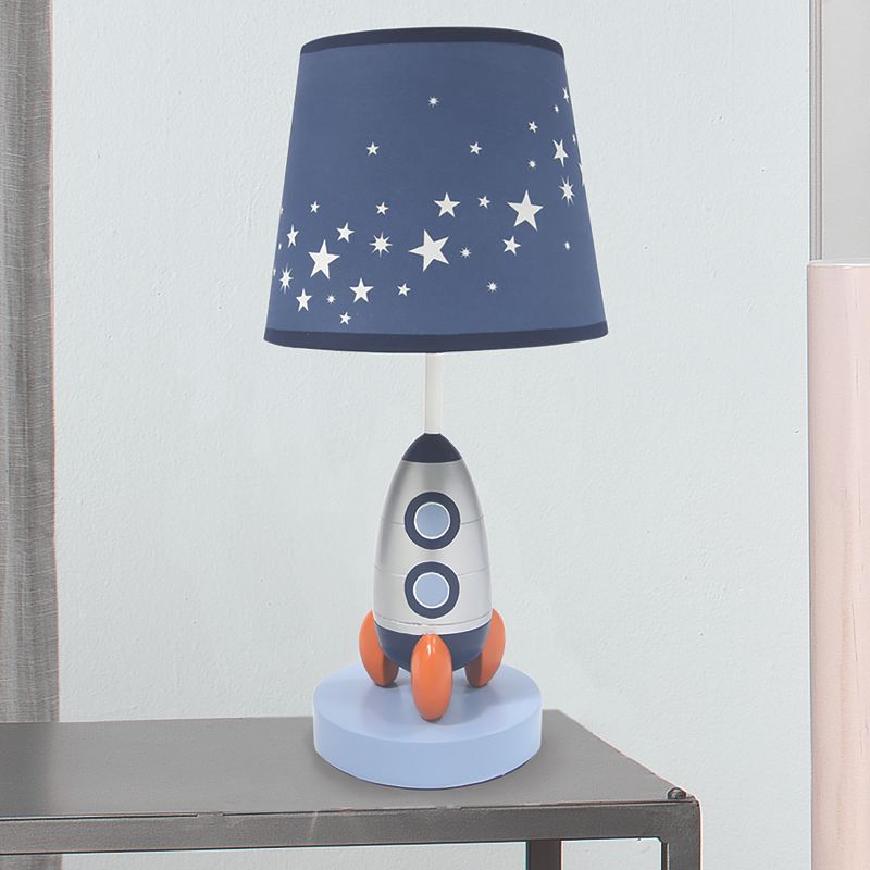 Lambs & Ivy Milky Way Blue/Silver Rocket Ship Nursery Lamp with Shade & Bulb, 3 of 5