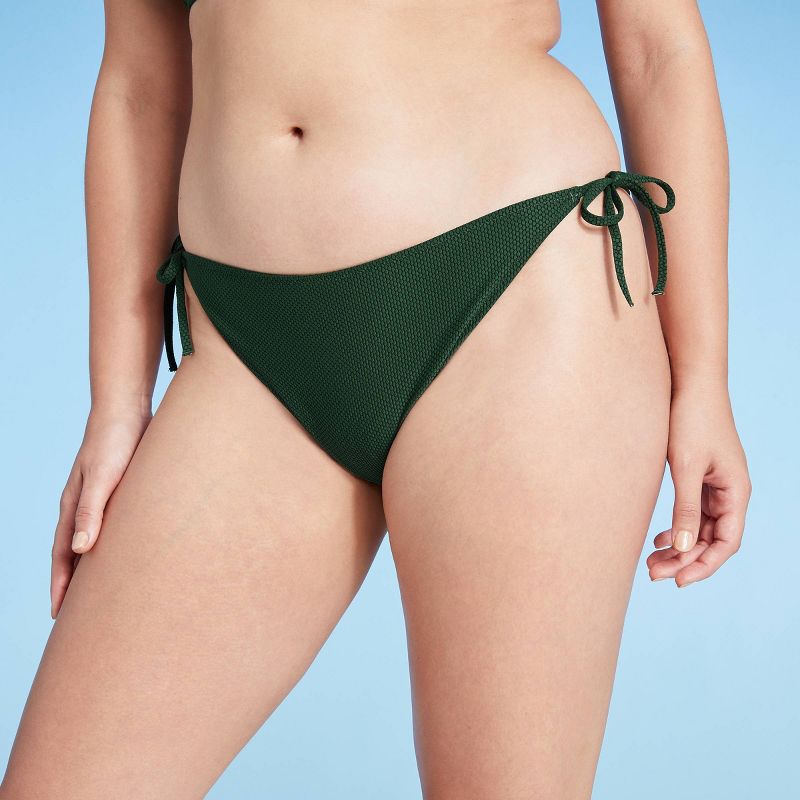 Women's Side-Tie Pique Textured Cheeky Bikini Bottom - Shade & Shore™ Dark Green, 5 of 13