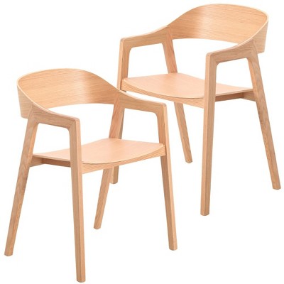 LeisureMod Dining Chair in Oak Wood Contemporary Accent Armchair with Open-Back Design Set of 2 Rivo Collection