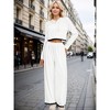 ATHLECHIC Women's Casual Lounge Cropped Half Button Hoodie Top Wide Leg Pants Ribbed Knit Tracksuit Two Piece Sets - 2 of 4