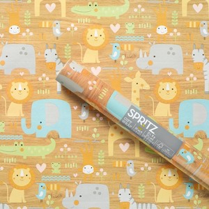 8x2.5' Baby Animals on Woodgrain Baby Shower Gift Wrapping Paper - Spritz™ - 1 of 3
