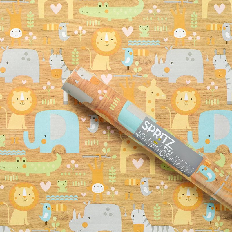 8x2.5&#39; Baby Animals on Woodgrain Baby Shower Gift Wrapping Paper - Spritz&#8482;, 1 of 6