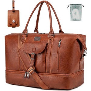 Generic Faux Leather Travel Duffel Bag, Large Weekender Overnight Bag with Shoes Compartment - 1 of 4
