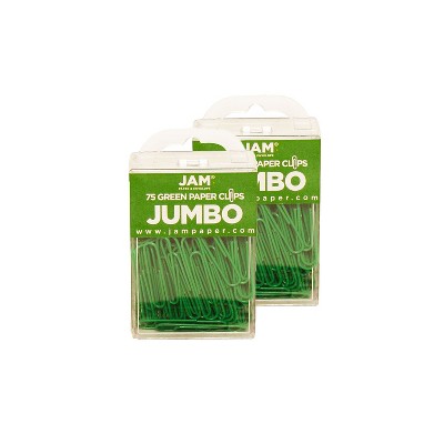 JAM Paper Colored Jumbo Paper Clips Large 2 Inch Green Paperclips 42186878A
