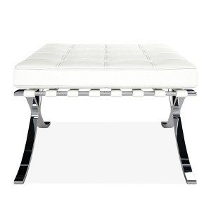 HomeRoots 24" White Genuine Leather and Silver Tufted Footstool Ottoman - 1 of 4