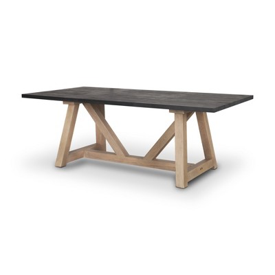 HomeRoots 84" Black and Brown Solid Wood Trestle Base Dining Table