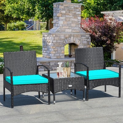 Turquoise 3-Piece Outdoor Wicker Rattan Furniture Set with Cushions