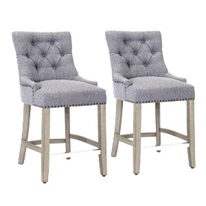 WestinTrends 24" Linen Tufted Buttons Upholstered Wingback Counter Stool (Set of 2) - 1 of 4