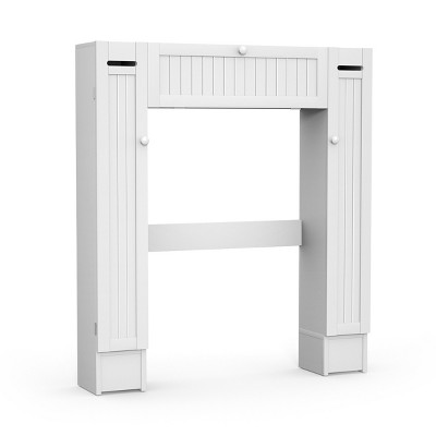 Tangkula Wooden Cabinet Bathroom Spacesaver Over The Toilet Storage Cabinet w/ Drop Door White