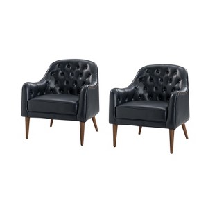 Set of 2 Justo 28.5" Wide Tufted Genuine Leather Wood Legs Accent Barrel Chair for Living Room with solid wood legs | ARTFUL LIVING DESIGN - 1 of 4