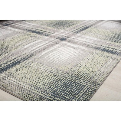 Gray Plaid Synthetic Easy Care Area Rug, 2'6" x 8'