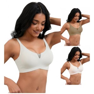 INSPIRE CHIC 3 Pcs Women's Mesh Wirefree Adjustable Straps Padded Comfortable Push Up Bras - 1 of 4