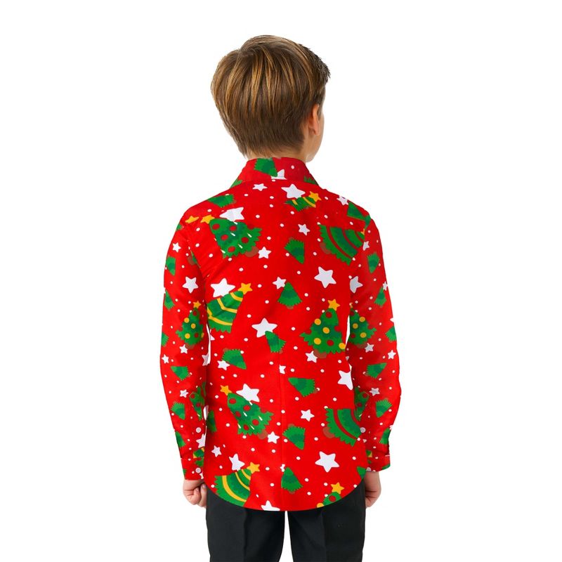 Suitmeister Boys Christmas Shirt - Christmas Trees Stars Red, 2 of 4