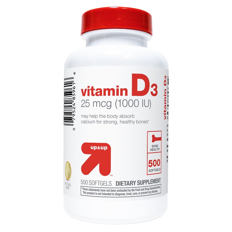 Vitamin D3 Bone Health Dietary Supplement Softgels - 500ct - up &#38; up&#8482;, 1 of 8