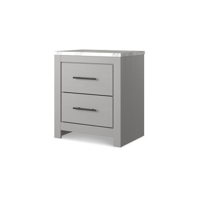 Cottonburg Transitional 2-Drawer Nightstand in Gray/White with Faux Marble Top